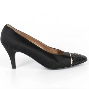 St. John Vintage Black Satin‎ Pumps Paillette on toe size 7 AA